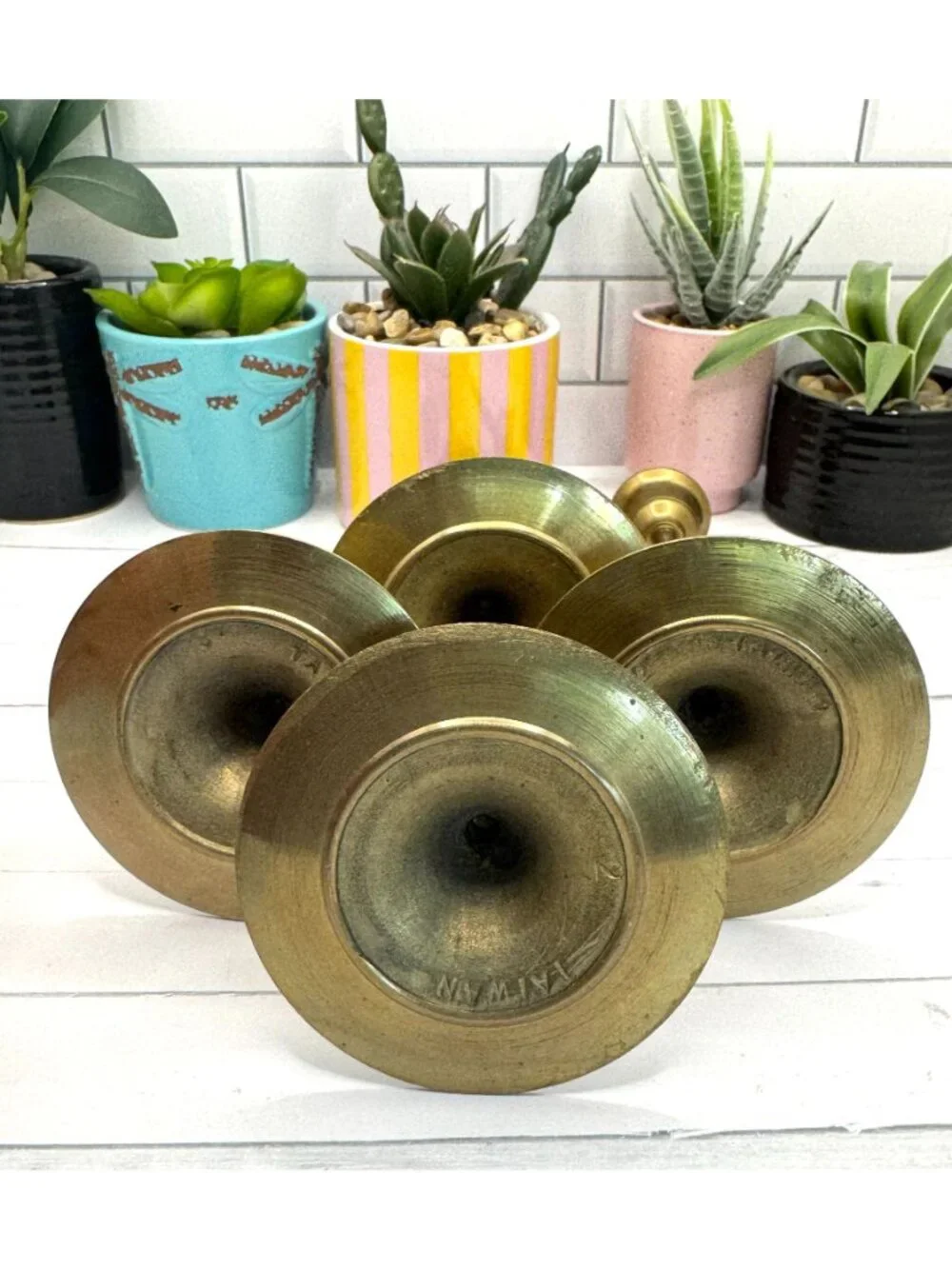 Vintage Brass Candle Holder Set Of 4 With Varying Heights Tapered Design